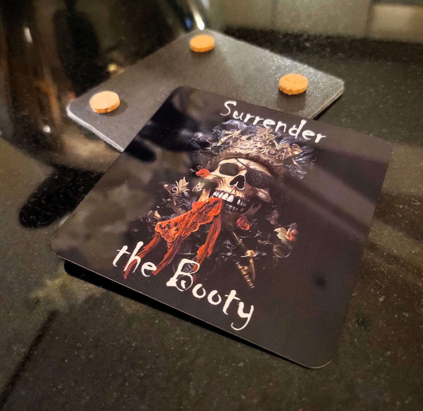 Surrender the Booty Metal Coaster